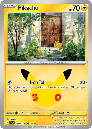 POKEMON TCG - Pikachu 039/128 ME 30th Celebration - Pikachu Rare