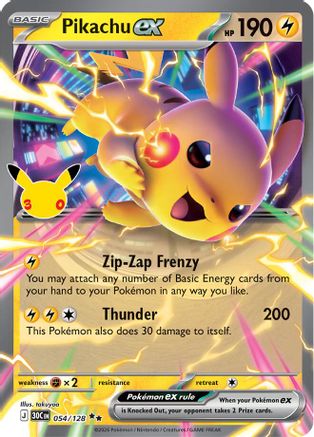 POKEMON TCG - Pikachu ex 054/128 ME 30th Celebration - Double Rare