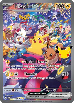 POKEMON TCG - Pikachu ex 150/128 ME 30th Celebration - Special Illustration Rare