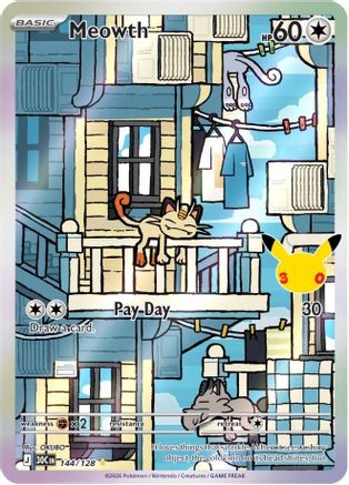 POKEMON TCG - Meowth 144/128 ME 30th Celebration - Illustration Rare