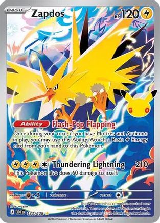 POKEMON TCG - Zapdos 133/128 ME 30th Celebration - Illustration Rare