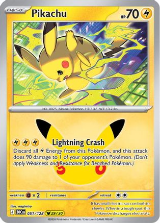 POKEMON TCG - Pikachu 051/128 ME 30th Celebration - Pikachu Rare