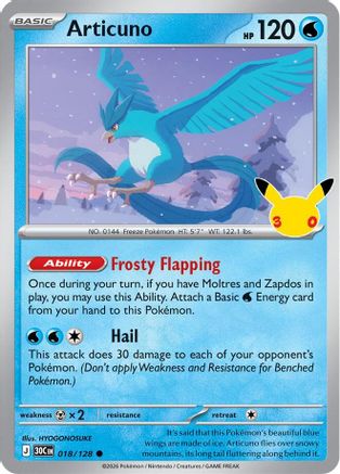 POKEMON TCG - Articuno 018/128 ME 30th Celebration - Common