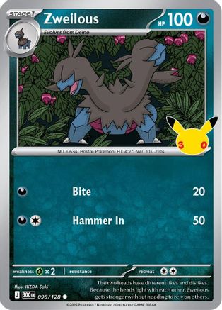 POKEMON TCG - Zweilous 098/128 ME 30th Celebration - null