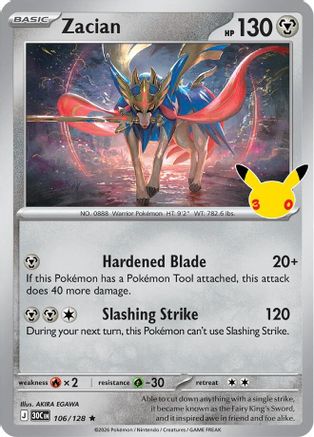 POKEMON TCG - Zacian 106/128 ME 30th Celebration - Rare