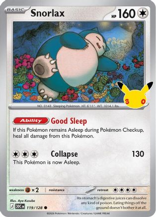 POKEMON TCG - Snorlax 119/128 ME 30th Celebration - null