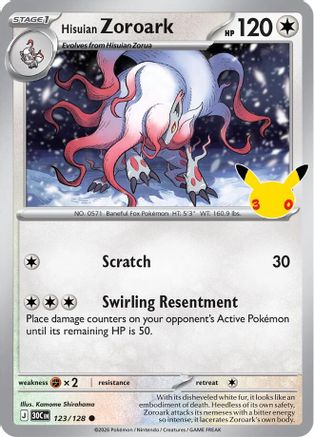 POKEMON TCG - Hisuian Zoroark 123/128 ME 30th Celebration - null