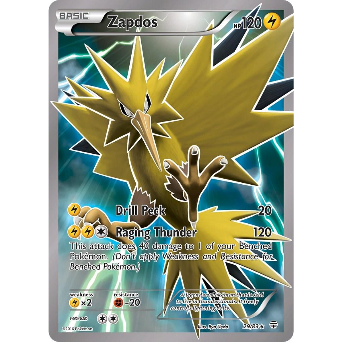 POKEMON TCG - ZAPDOS 29/83 GENERATIONS FULL ART ULTRA RARE LP