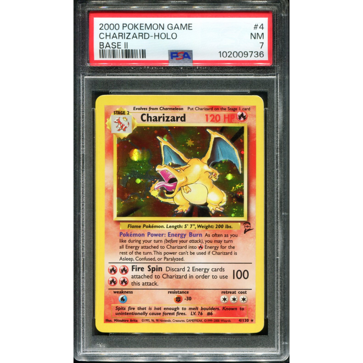 POKEMON TCG - CHARIZARD 4/130 POKEMON PSA 7 BASE SET 2 HOLO