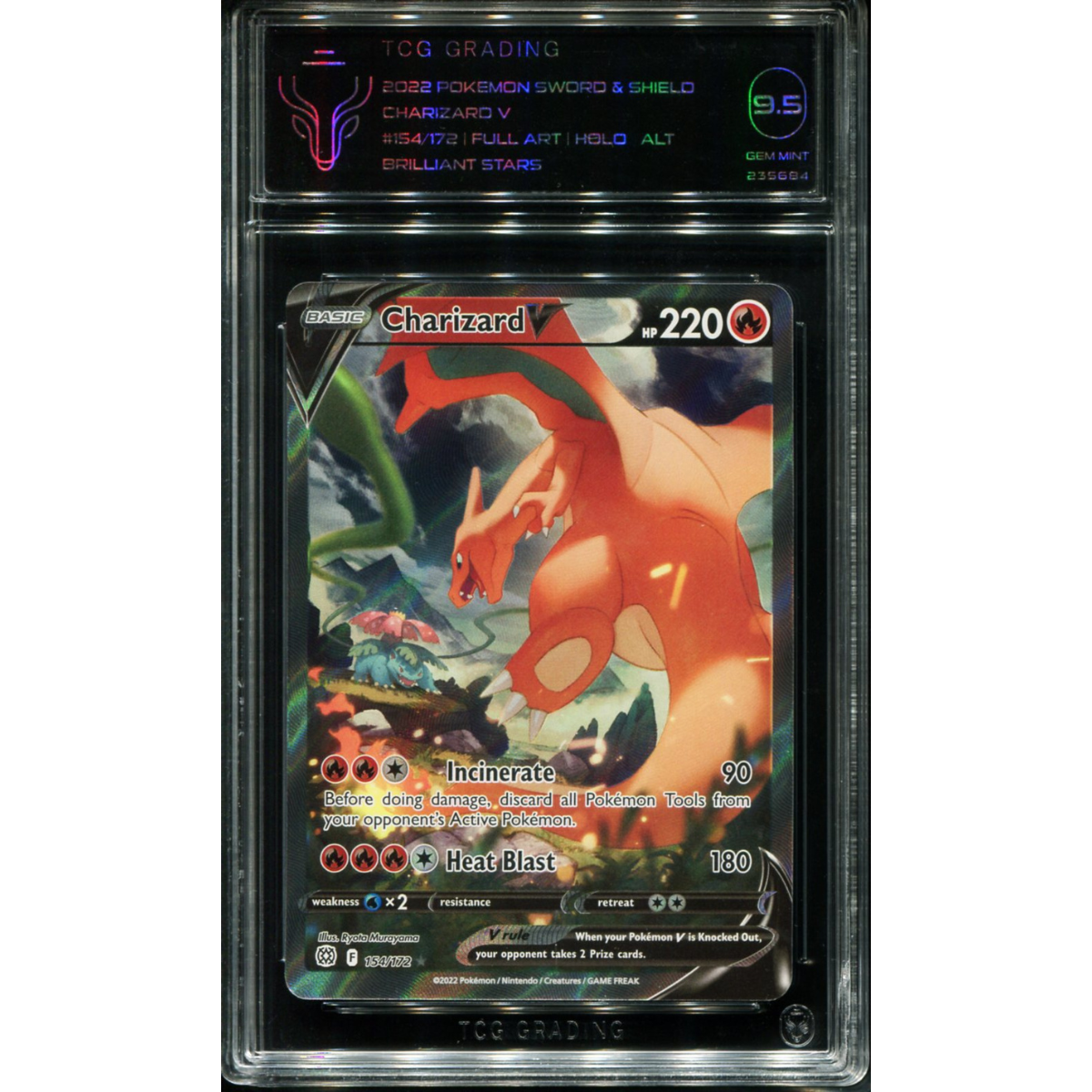 POKEMON TCG - CHARIZARD V 154/172 POKEMON TCG 9.5 BRILLIANT STARS ALTERNATE ART