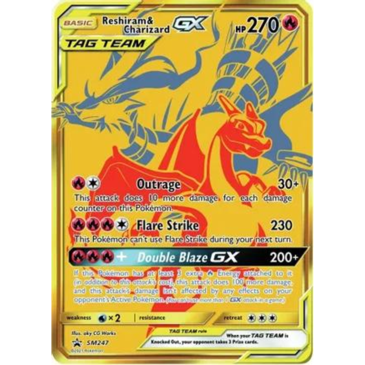 POKEMON TCG - RESHIRAM & CHARIZARD GX SM247 SUN & MOON PROMO FULL ART LP