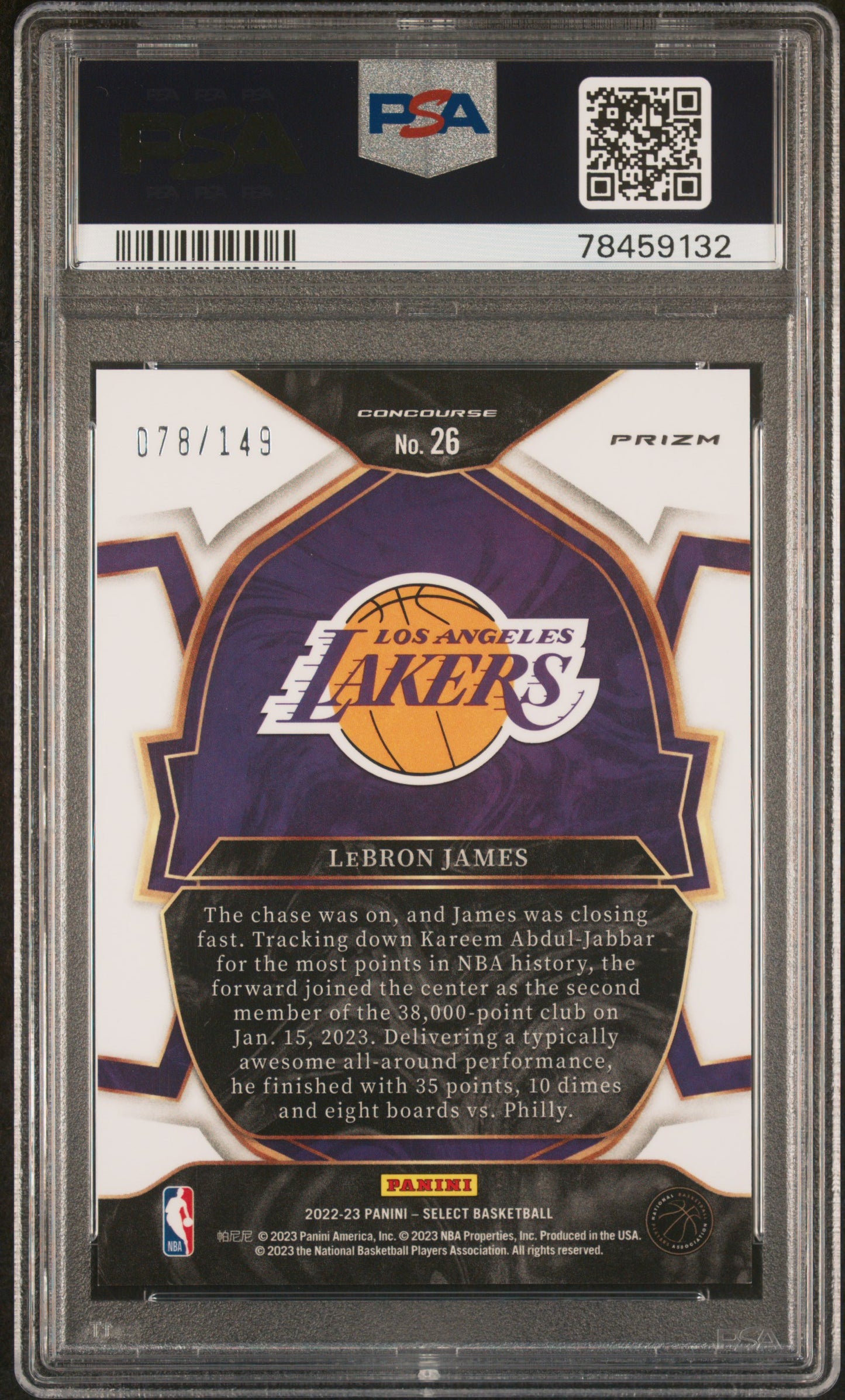 LEBRON JAMES 26 PSA 10 WHITE PANINI SELECT PANINI