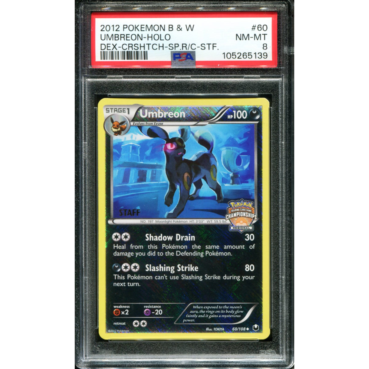 POKEMON TCG - UMBREON 60/108 PSA 8 DARK EXPLORERS REGIONAL CHAMPS STAFF HOLO