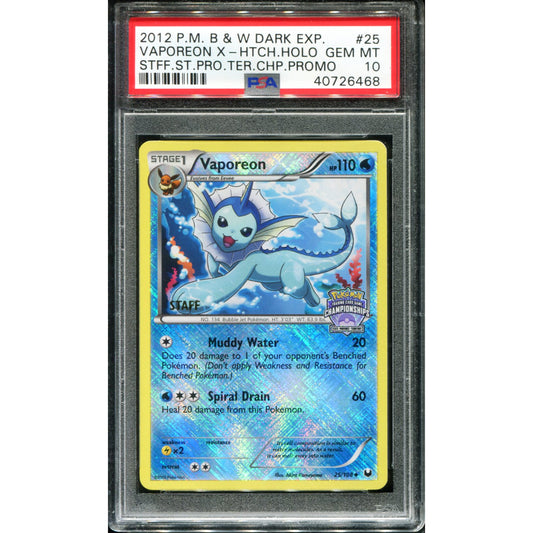 POKEMON TCG - VAPOREON 25/108 POKEMON PSA 10 STAFF DARK EXPLORERS CROSS HATCH HOLO