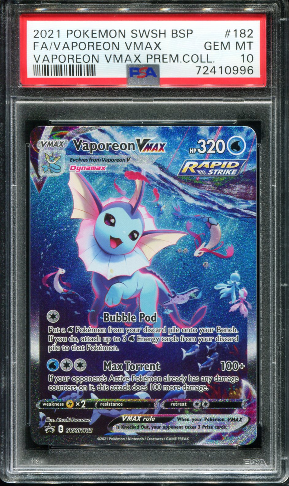POKEMON TCG - VAPOREON VMAX SWSH182 POKEMON PSA 10 PREMIUM COLLECTION FULL ART