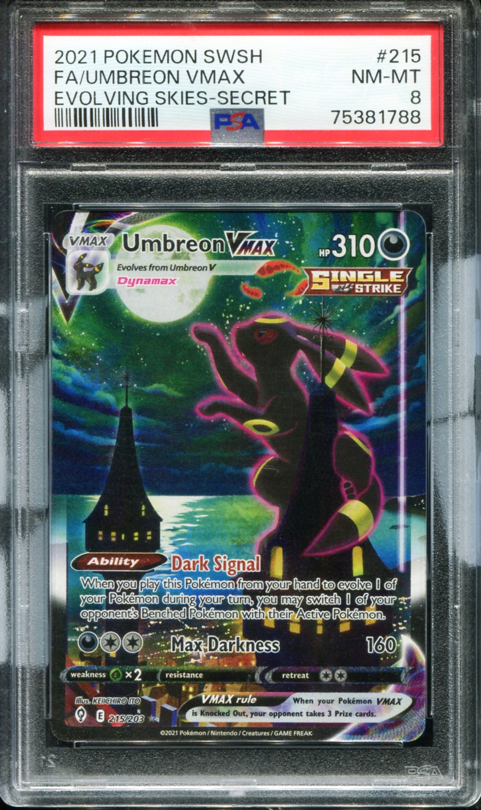 POKEMON TCG - UMBREON VMAX 215/203 POKEMON PSA 8 EVOLVING SKIES ALTERNATE ART
