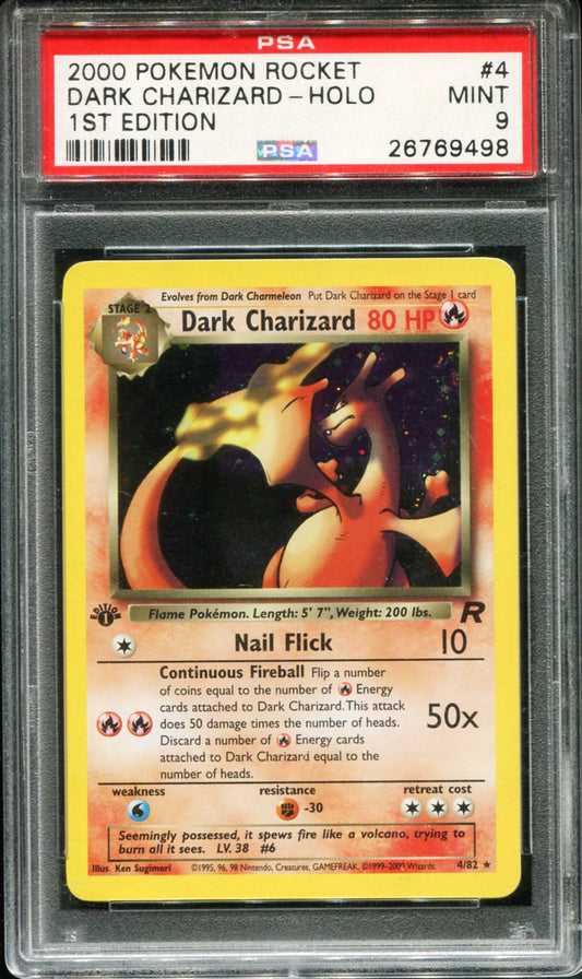 POKEMON TCG - DARK CHARIZARD POKEMON 4/82 PSA 9 TEAM ROCKET 1ST EDITION HOLO