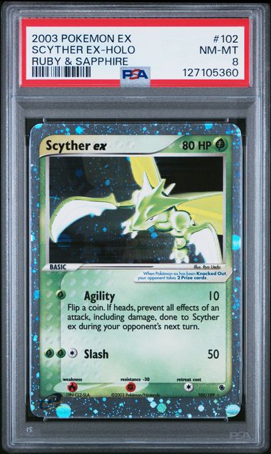 POKEMON TCG - SCYTHER EX 102/109 PSA 8 EX RUBY & SAPPHIRE HOLO The Card Cave POKEMON TCG - SCYTHER EX 102/109 PSA 8 EX RUBY & SAPPHIRE HOLO The Card Cave