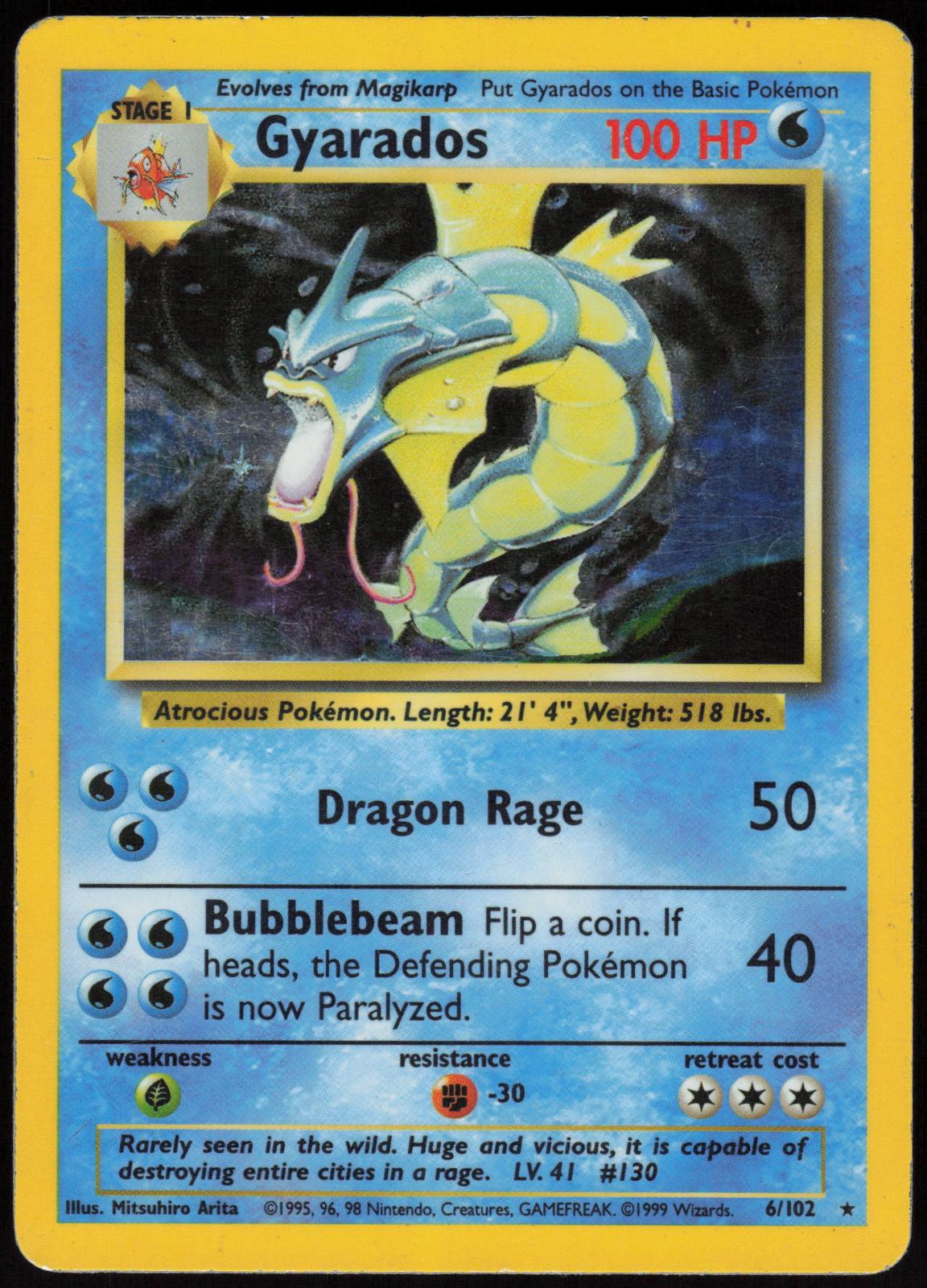 GYARADOS 6/102 BASE SET UNLIMITED POKEMON HOLO RARE HP