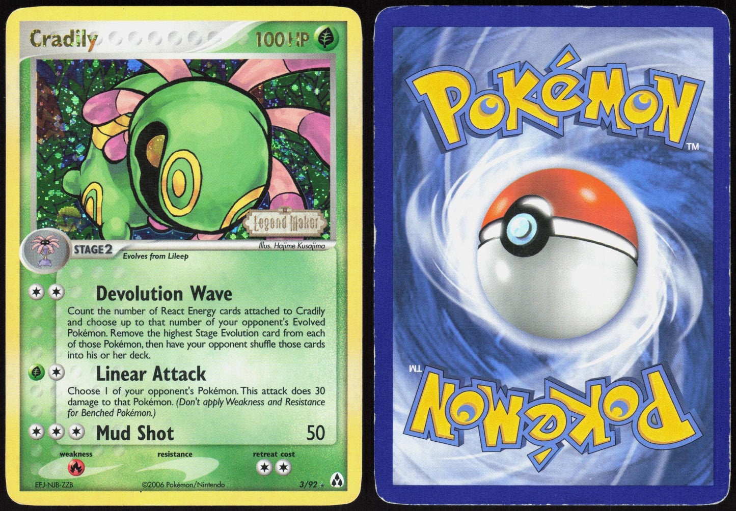 CRADILY 3/92 LEGEND MAKER POKEMON RARE REVERSE HOLO HP