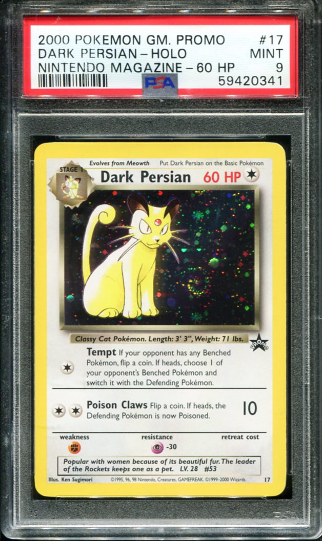 DARK PERSIAN HOLO 17 PSA 9 NINTENDO MAGAZINE-60 HP GAME PROMO POKEMON