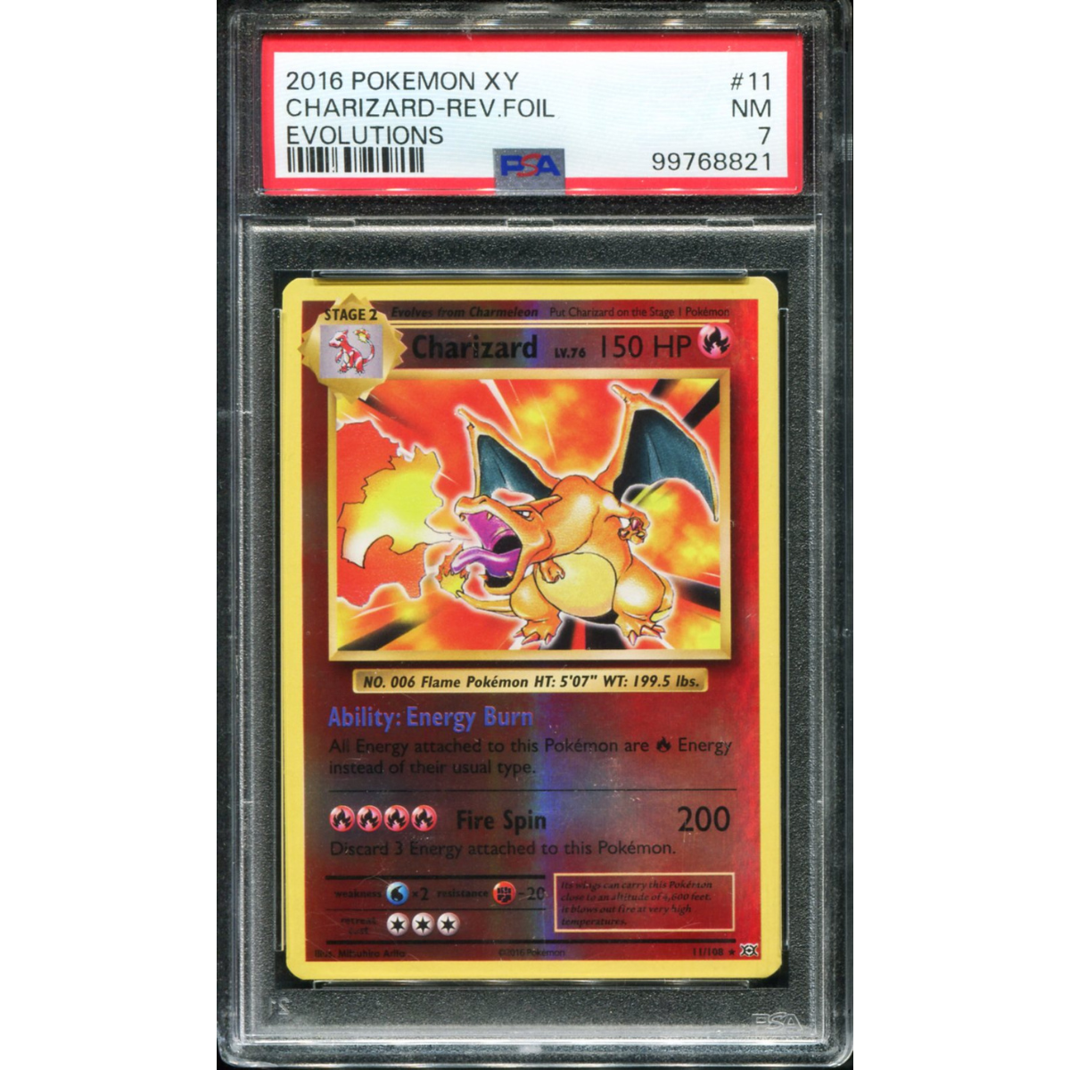 POKEMON TCG - CHARIZARD 11/108 POKEMON PSA 7 EVOLUTIONS REVERSE HOLO