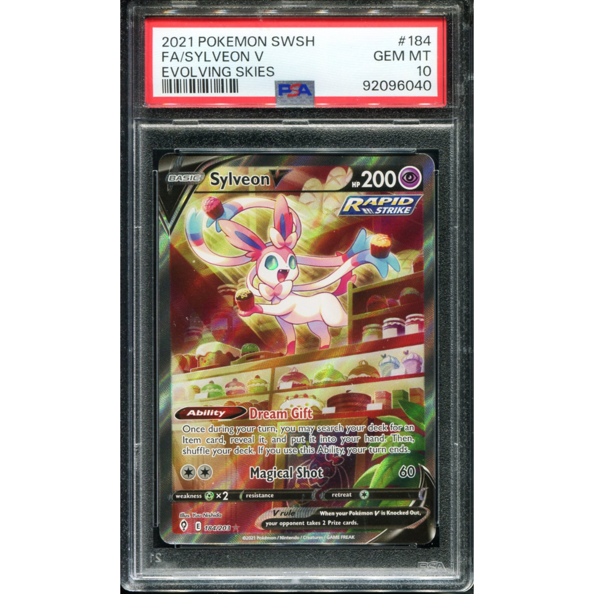POKEMON TCG - SYLVEON V 184/203 POKEMON PSA 10 EVOLVING SKIES ALTERNATE ART
