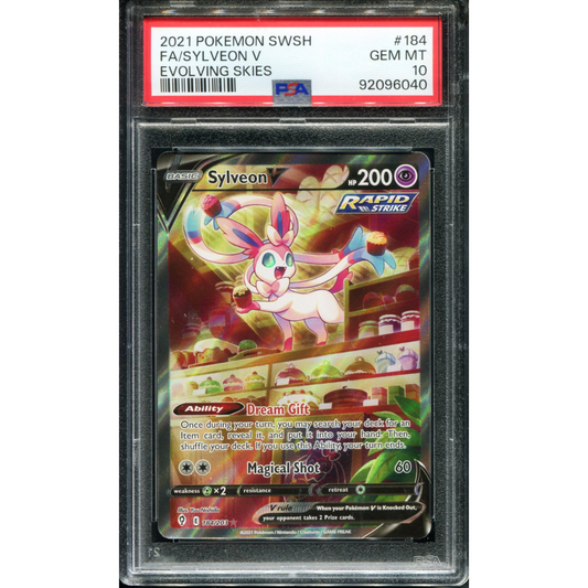 POKEMON TCG - SYLVEON V 184/203 POKEMON PSA 10 EVOLVING SKIES ALTERNATE ART