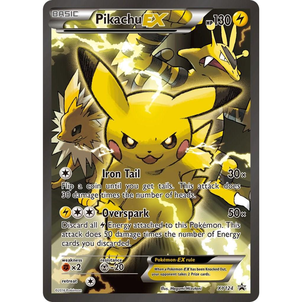 POKEMON TCG - PIKACHU EX XY124 BLACK STAR PROMO FULL ART (LP-MP)