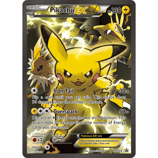 POKEMON TCG - PIKACHU EX XY124 BLACK STAR PROMO FULL ART (LP-MP)