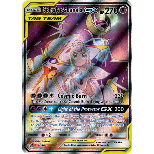 POKEMON TCG - SOLGALEO & LUNALA GX 216/236 COSMIC ECLIPSE ALTERNATE ART