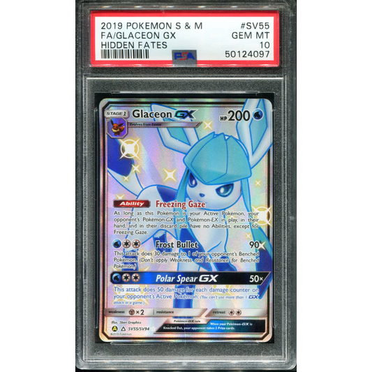 POKEMON TCG - GLACEON GX SV55/SV94 POKEMON PSA 10 HIDDEN FATES SHINY VAULT