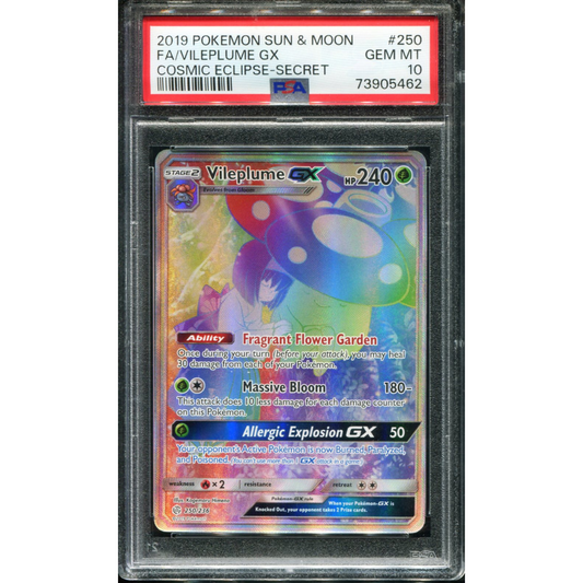 POKEMON TCG - VILEPLUME GX 250/236 POKEMON PSA 10 COSMIC ECLIPSE SECRET RARE