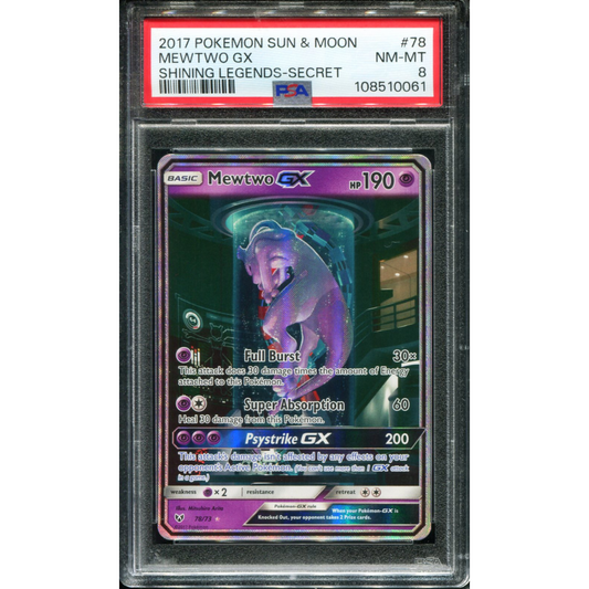 POKEMON TCG - MEWTWO GX 78/73 POKEMON PSA 8 SHINING LEGENDS ALTERNATE ART