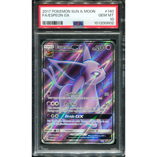 POKEMON TCG - ESPEON GX 140/149 POKEMON PSA 10 SUN & MOON BASE SET FULL ART