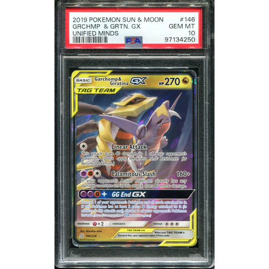 POKEMON TCG - GARCHOMP & GIRATINA GX 146/236 POKEMON PSA 10 UNIFIED MINDS