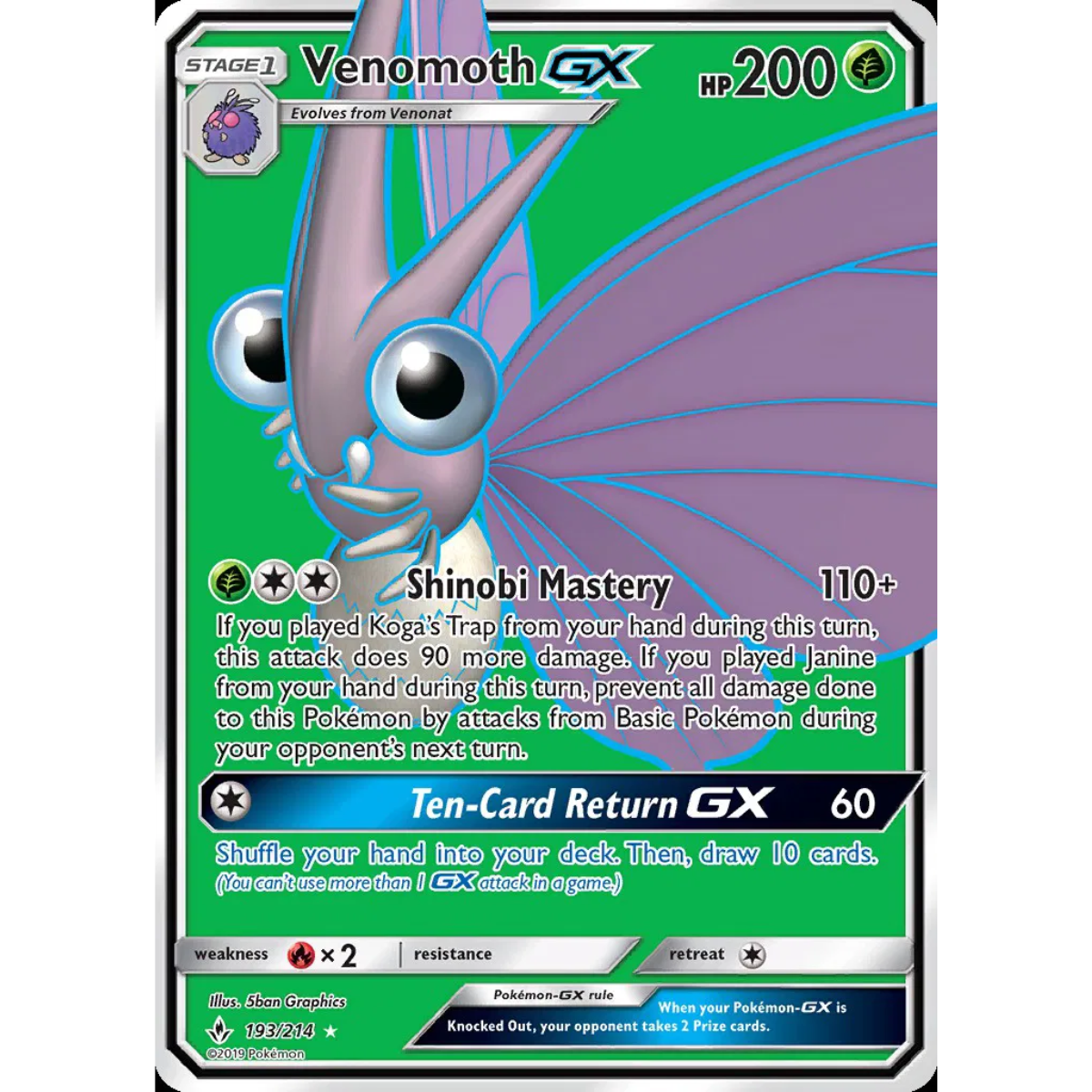 POKEMON TCG - VENOMOTH GX 193/214 UNBROKEN BONDS FULL ART