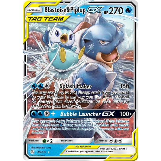 POKEMON TCG - BLASTOISE & PIPLUP GX 38/236 COSMIC ECLIPSE ULTRA RARE