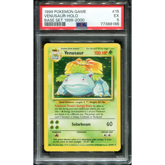 POKEMON TCG - VENUSAUR 15/102 POKEMON PSA 5 BASE SET 4TH PRINT HOLO RARE