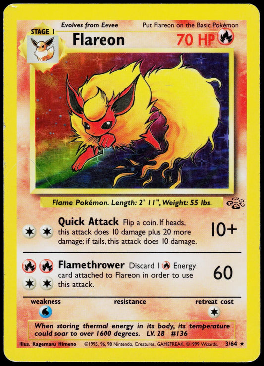 FLAREON 3/64 JUNGLE RARE UNLIMITED HOLO MP