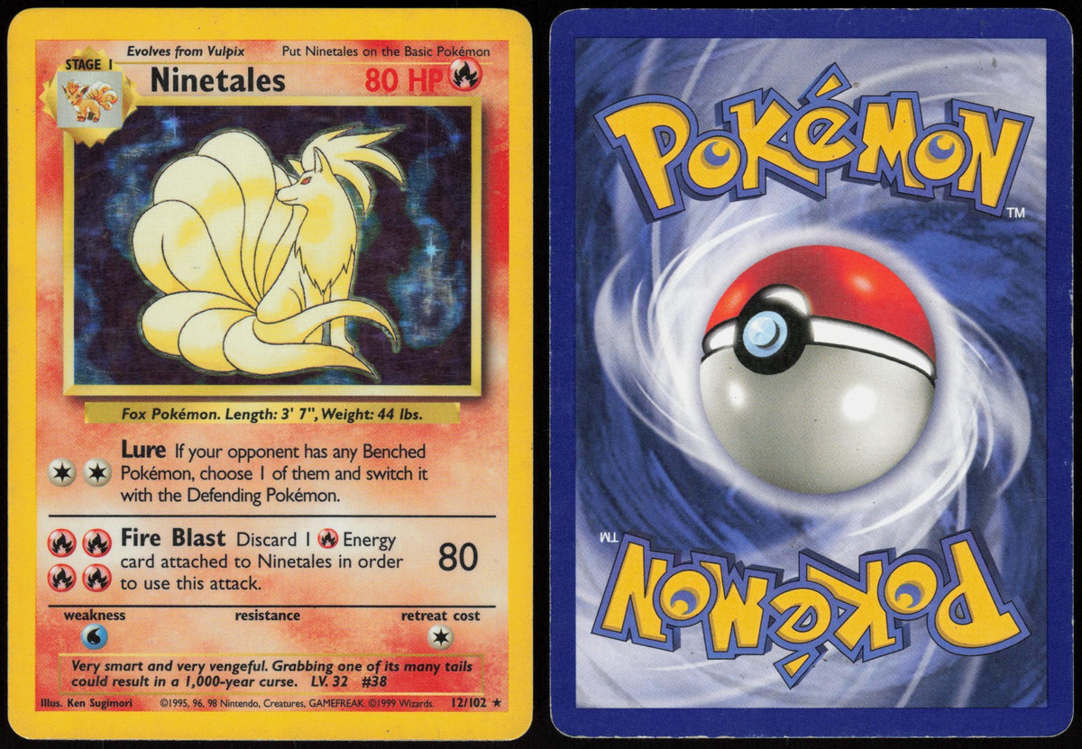 NINETALES 12/102 BASE SET UNLIMITED POKEMON HOLO RARE LP