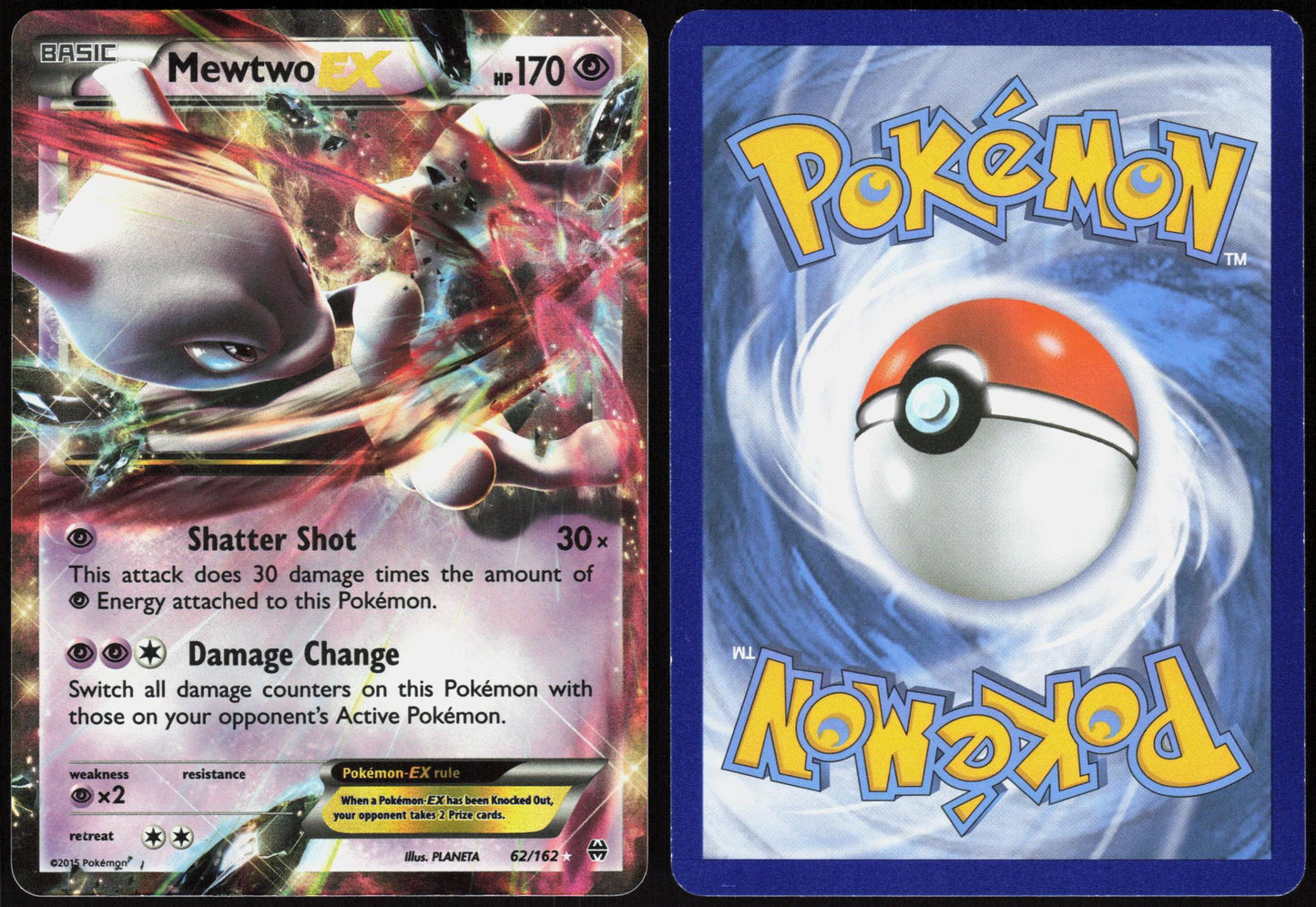 MEWTWO EX 62/162 BREAKTHROUGH POKEMON EX RARE HOLO LP