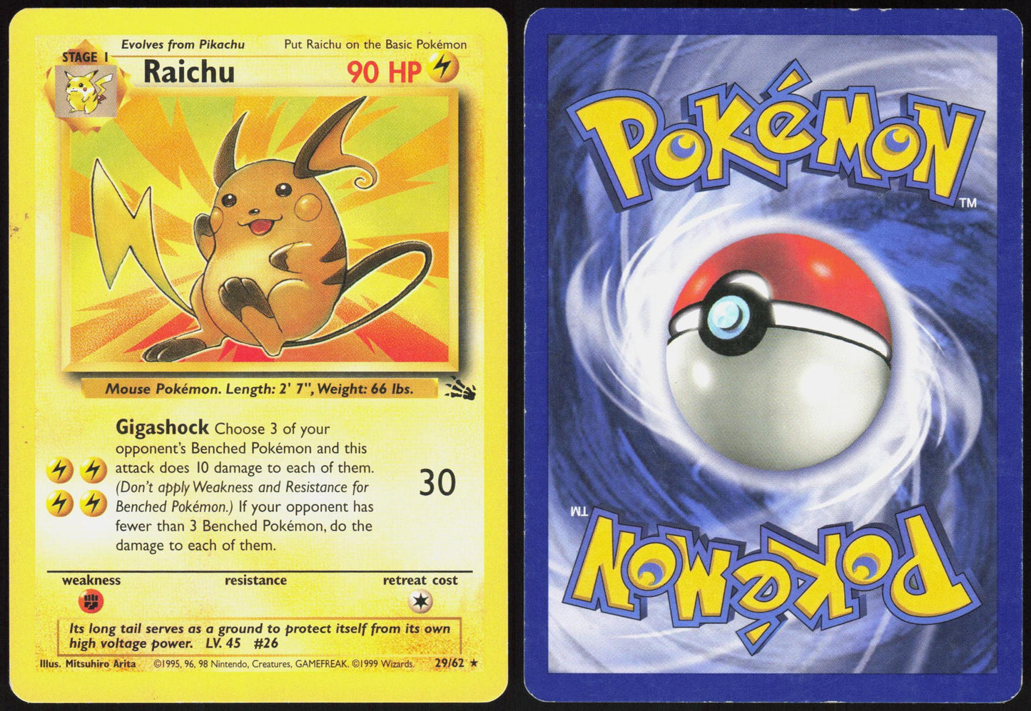 RAICHU 29/62 FOSSIL POKEMON RARE UNLIMITED MP