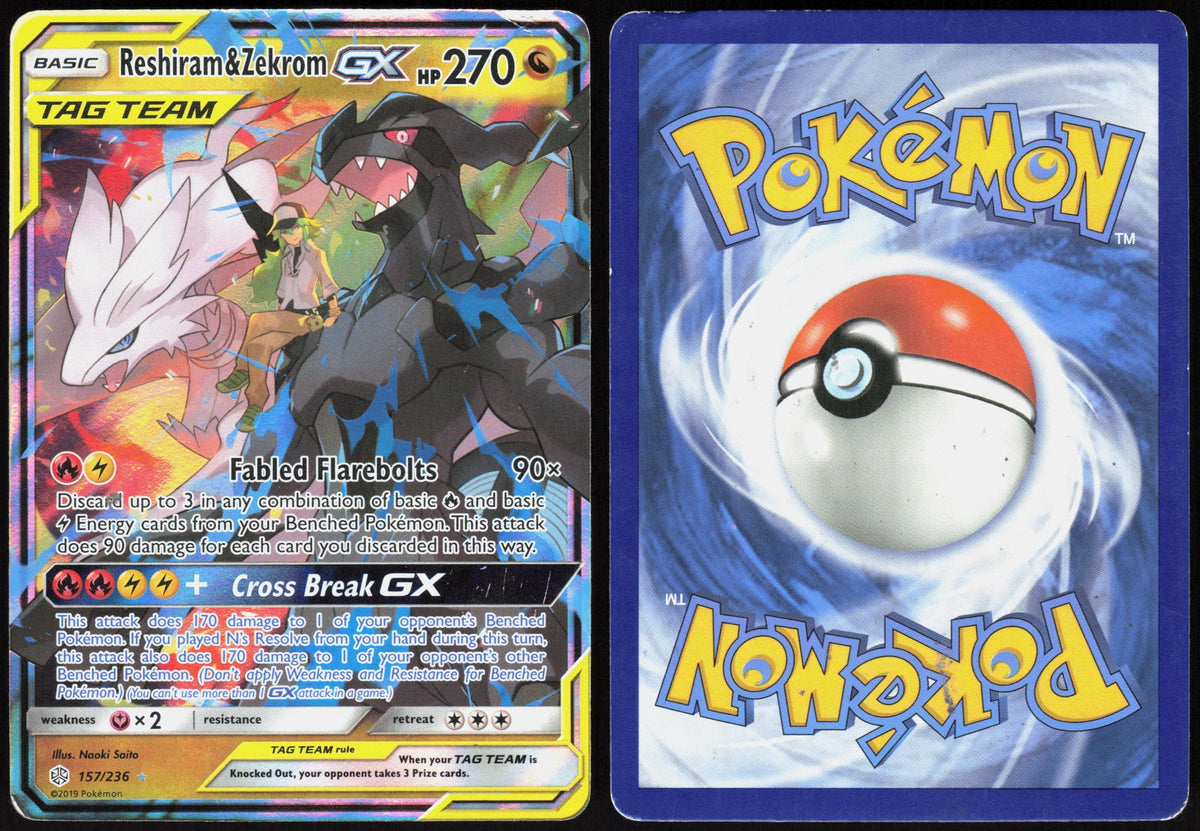RESHIRAM & ZEKROM GX 157/236 COSMIC ECLIPSE POKEMON ULTRA RARE HOLO HP