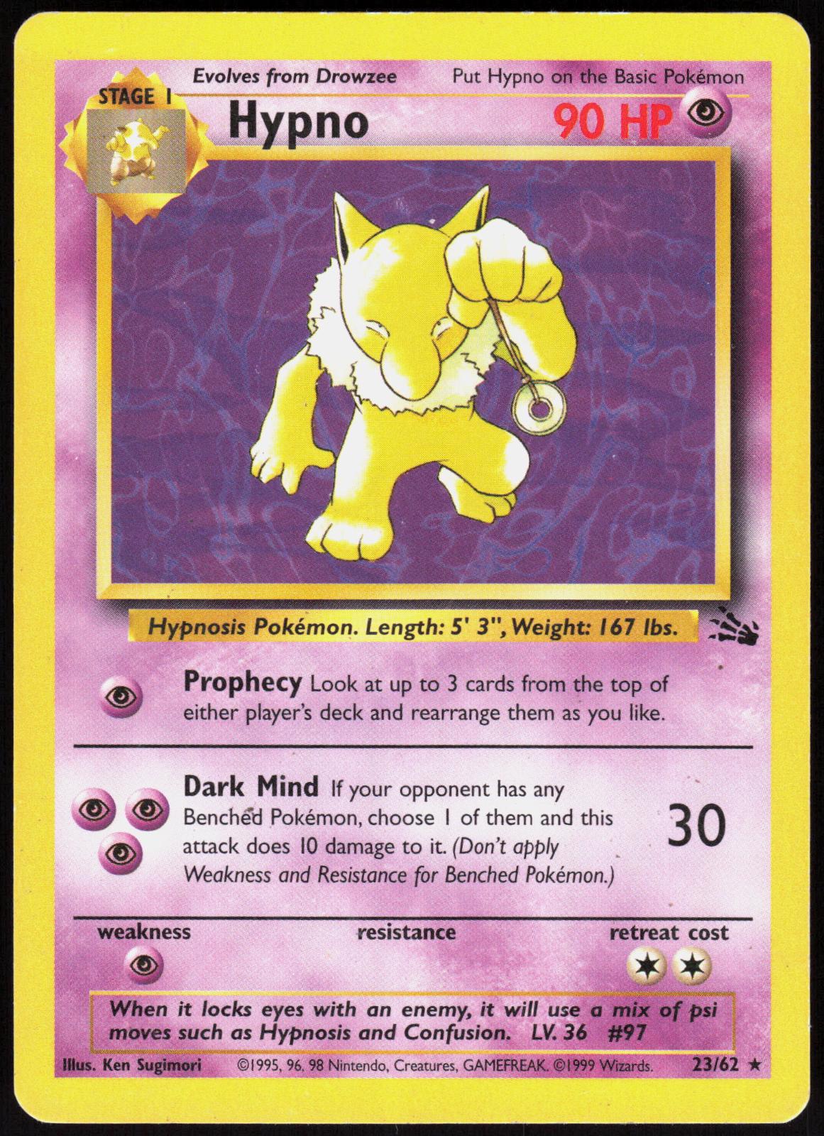 HYPNO 23/62 FOSSIL POKEMON RARE UNLIMITED MP