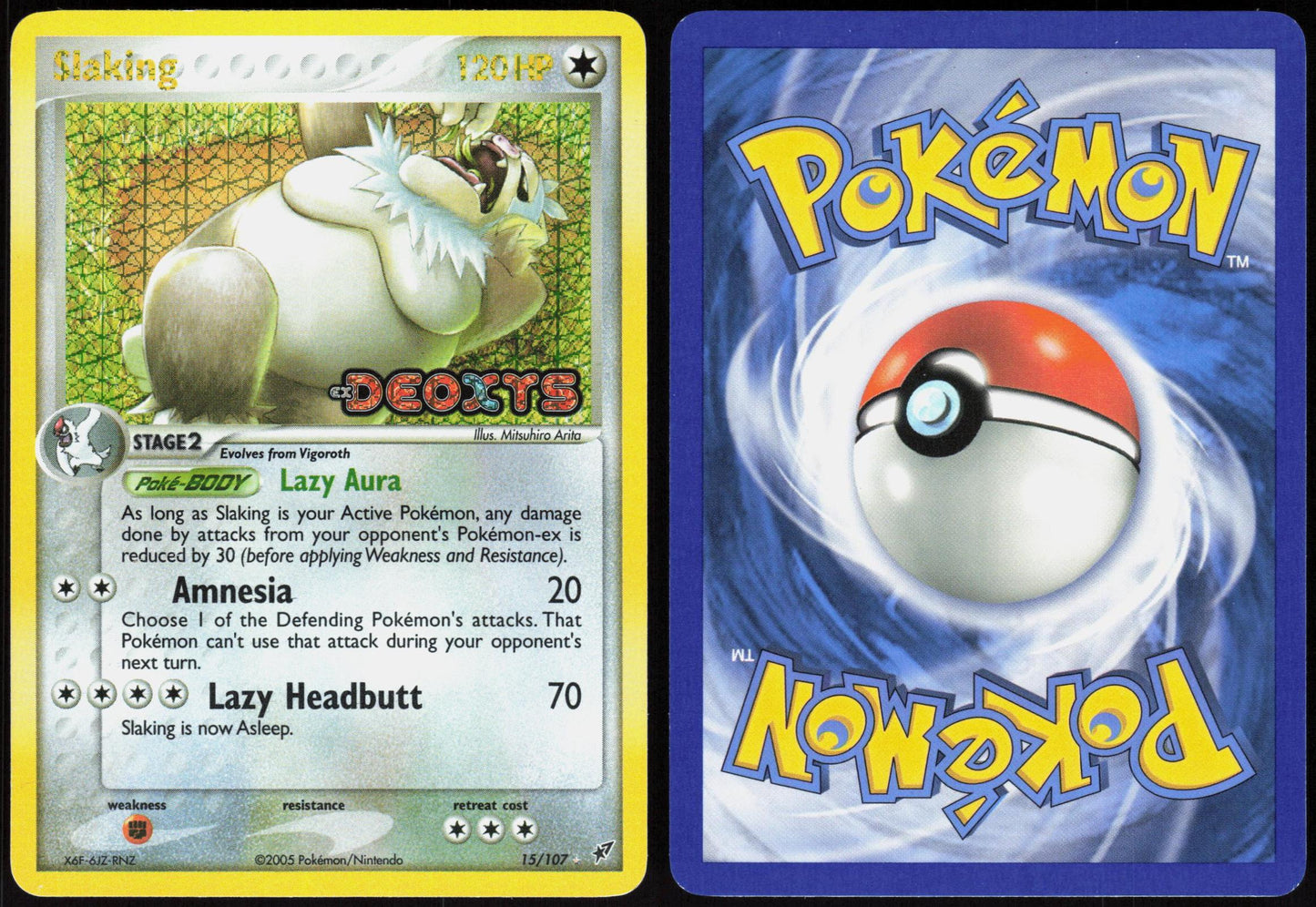 SLAKING 15/107 DEOXYS POKEMON RARE REVERSE HOLO LP