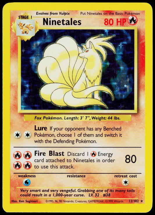 NINETALES 12/102 BASE SET UNLIMITED HOLO RARE LP