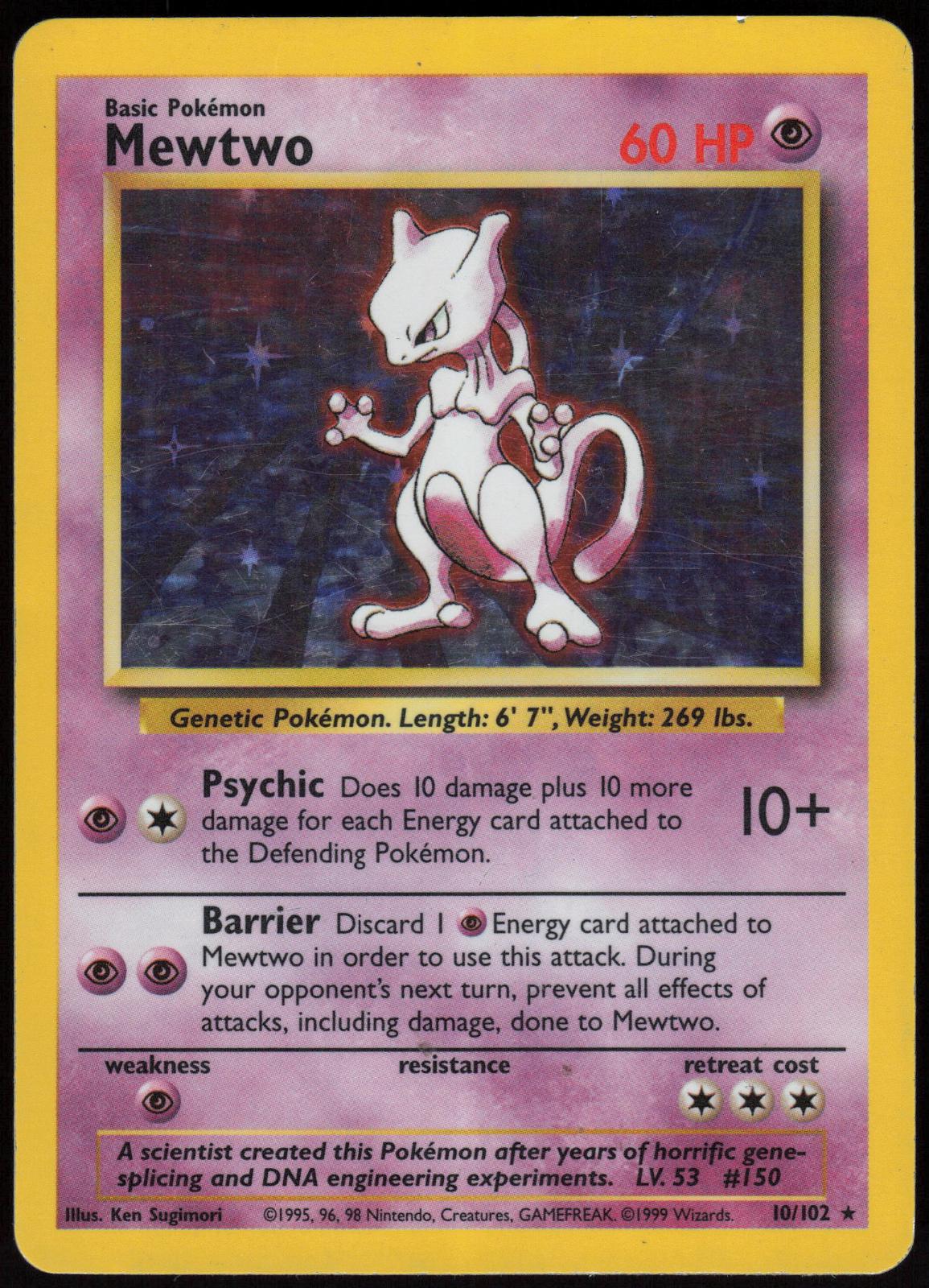 MEWTWO 10/102 BASE SET UNLIMITED POKEMON HOLO RARE MP