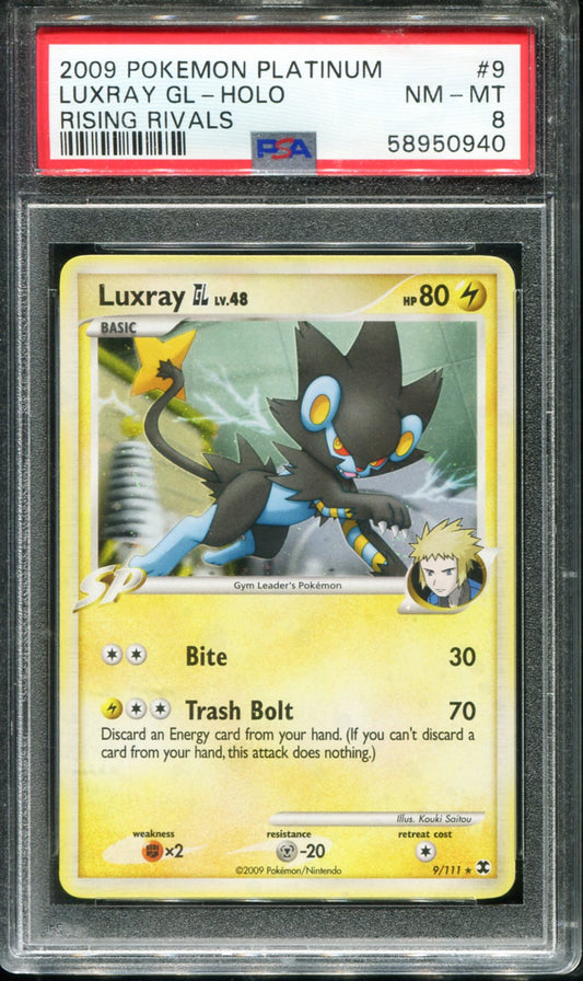 LUXRAY GL HOLO 9/111 PSA 8 RISING RIVALS POKEMON