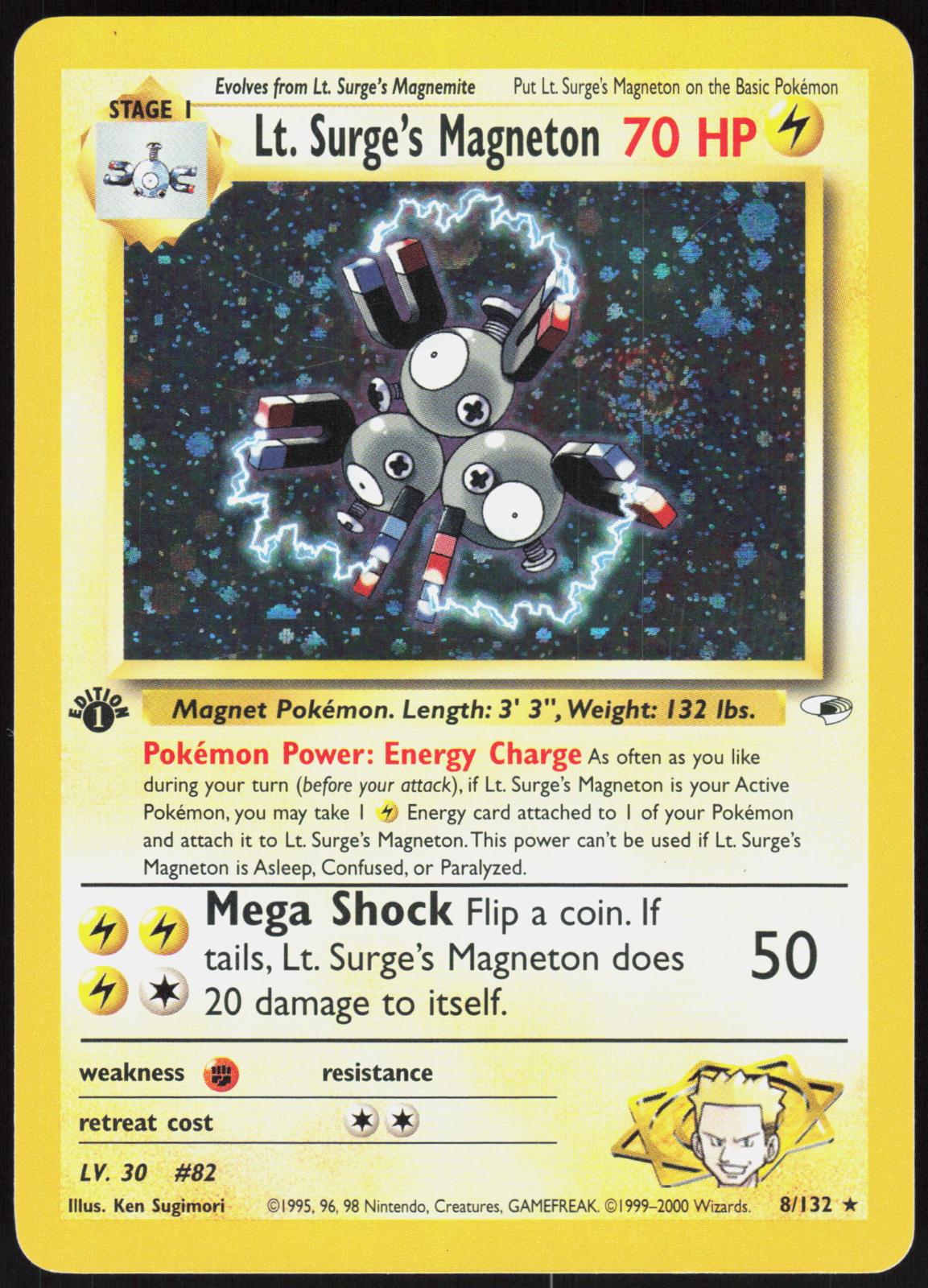 LT. SURGE'S MAGNETON 8/132 GYM HEROES POKEMON RARE 1ST EDITION HOLO LP